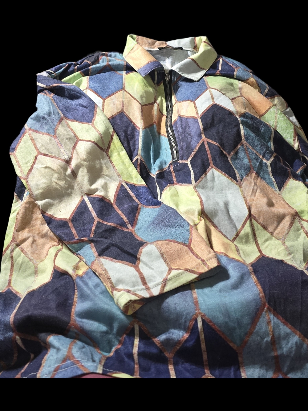 Camisa Geometric Pattern Quarter Zip Pull-over- Stained Glass Look- Women's 2XL